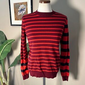 Derek Lam Red and Black Striped Crewneck Sweater